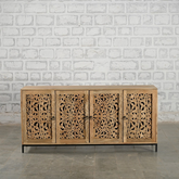 Carved Oasis Hand Carved Floral Carvings Wooden Sideboard Natural Finish